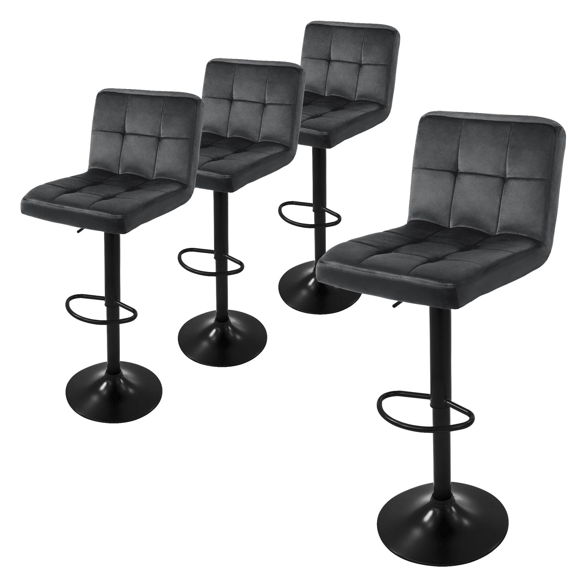 BARHOCKER 4er Set Grau aus Samt höhenverstellbar/drehbar - Schwarz/Grau, Textil/Metall (50/112/45cm) - ML-DESIGN