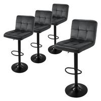BARHOCKER 4er Set Grau aus Samt höhenverstellbar/drehbar - Schwarz/Grau, Textil/Metall (50/112/45cm) - ML-DESIGN
