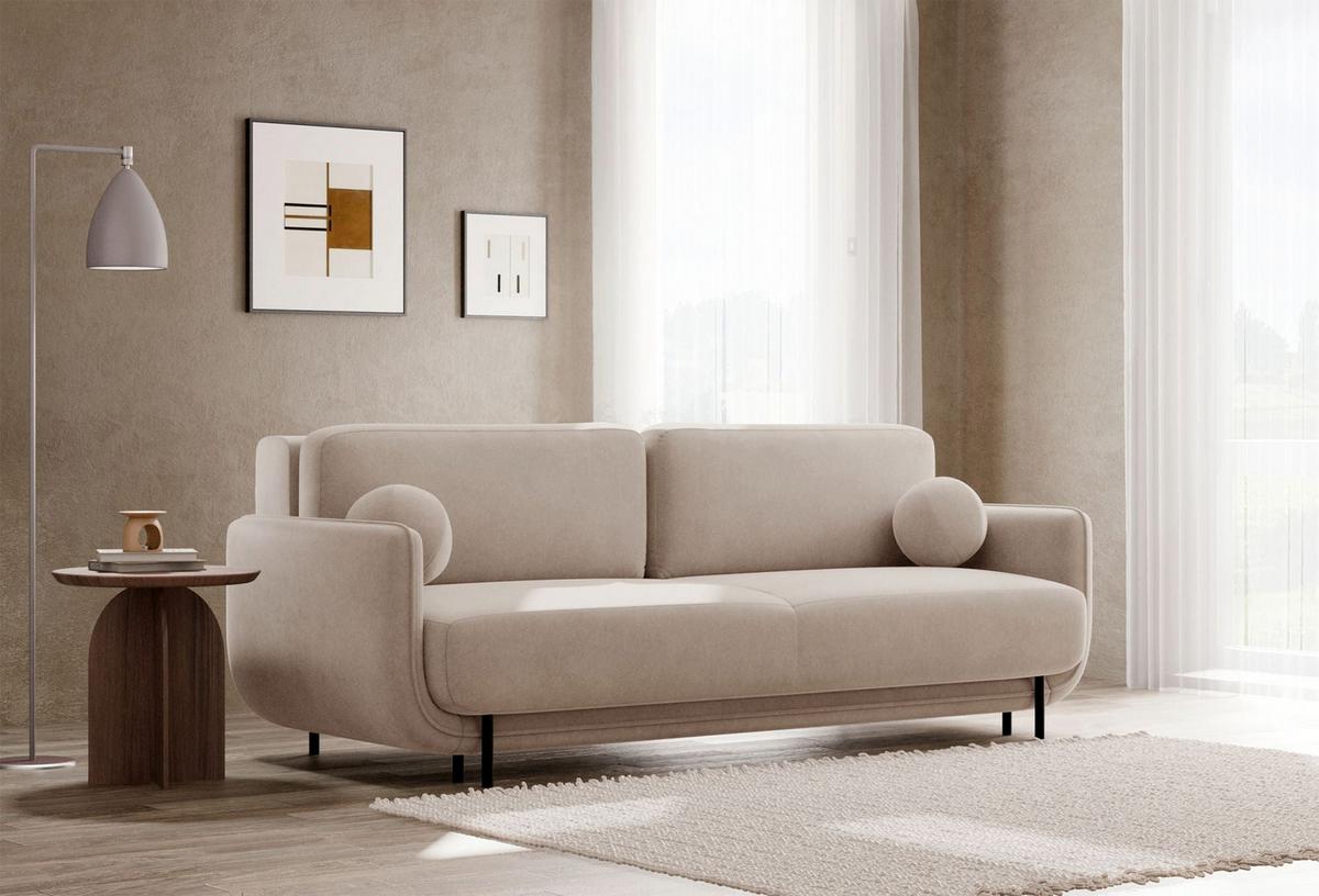 SCHLAFSOFA Ovals Beige - Beige/Schwarz, Textil/Metall (236/95/96cm) - Selsey