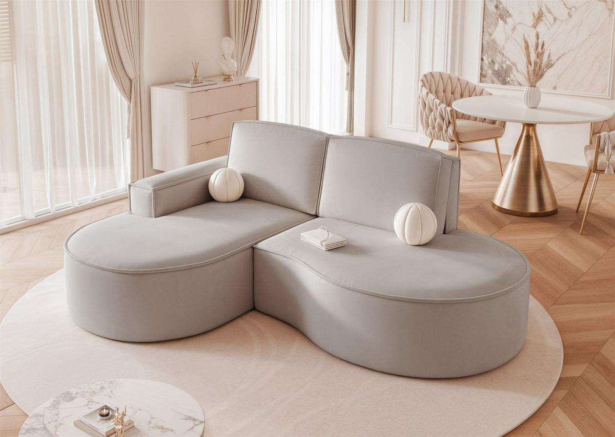 ECKSOFA Arlet In Stoff Riviera - Hellgrau, Holzwerkstoff/Textil (277/156cm) - Fun Möbel