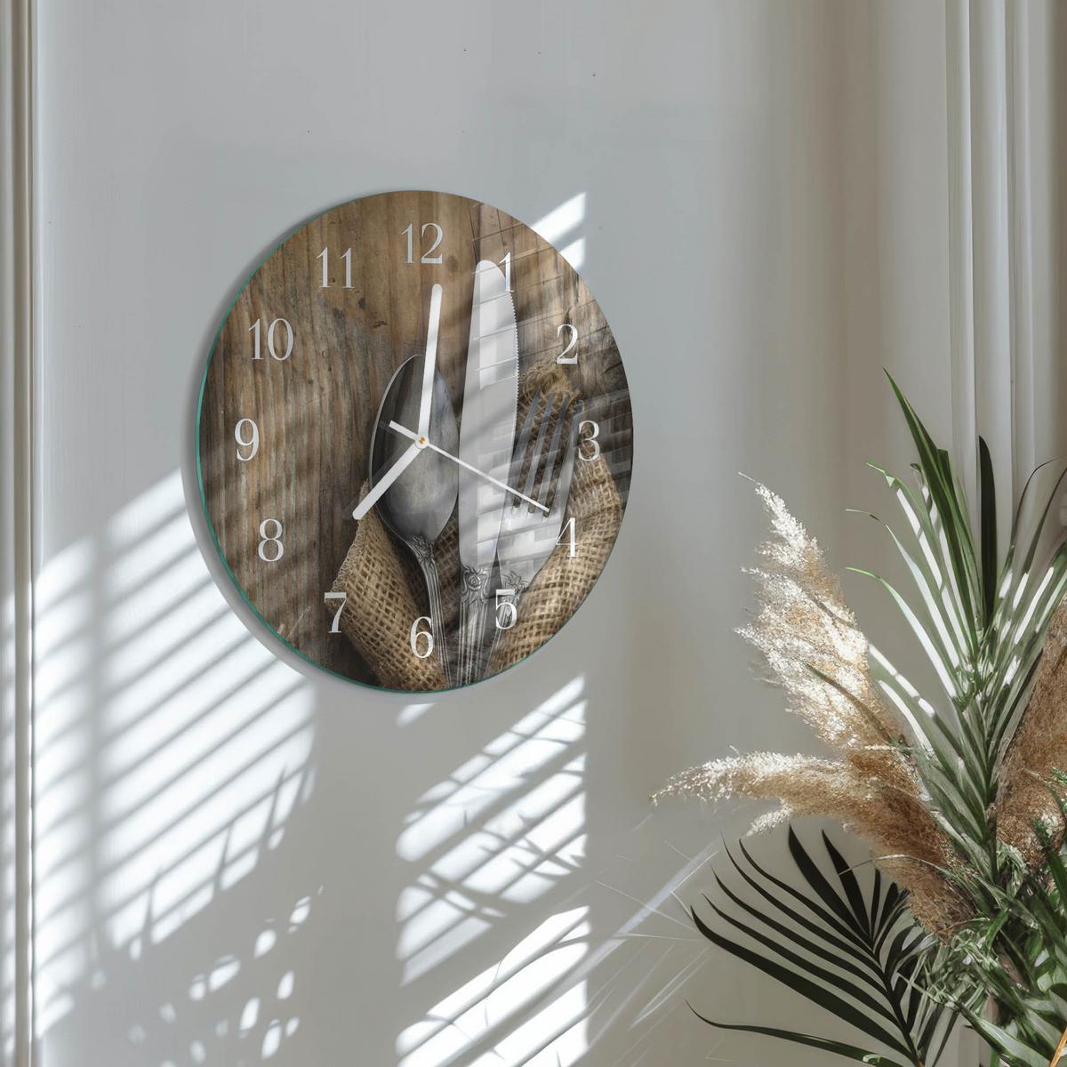 WANDUHR aus Glas Ø30 cm - Besteck - Braun, Glas (30/30/0.4cm) - TULUP