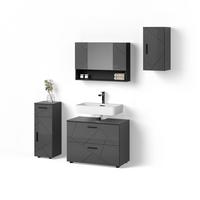 BADMÖBEL-SET Ronco Anthrazit Hochglanz 4 Teile - Schwarz Hochglanz, Holzwerkstoff (41/80/58cm) - Livinity®