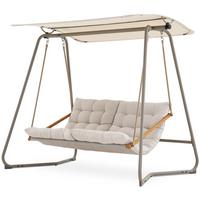 HOLLYWOODSCHAUKEL Garda 2-Sitzer mit Sonnendach und dickem Polster, Beige, Metallrahmen - Beige, Metall (214/202/154cm) - Beautysofa