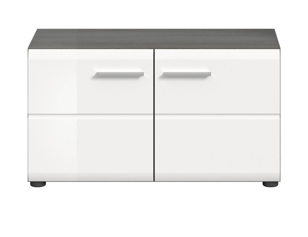 GARDEROBENBANK weiß Hochglanz, grau 80 cm, Schuhbank mit 4 Fächern - Weiß Hochglanz/Silberfarben, Holzwerkstoff/Kunststoff (80/44/37cm) - Inn.Furn