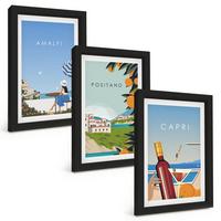 BILDER SET 3er Set - 20x30 cm Schwarzer Rahmen - Amalfi, Positano und Capri - Schwarz, Kunststoff (20/30cm) - TULUP