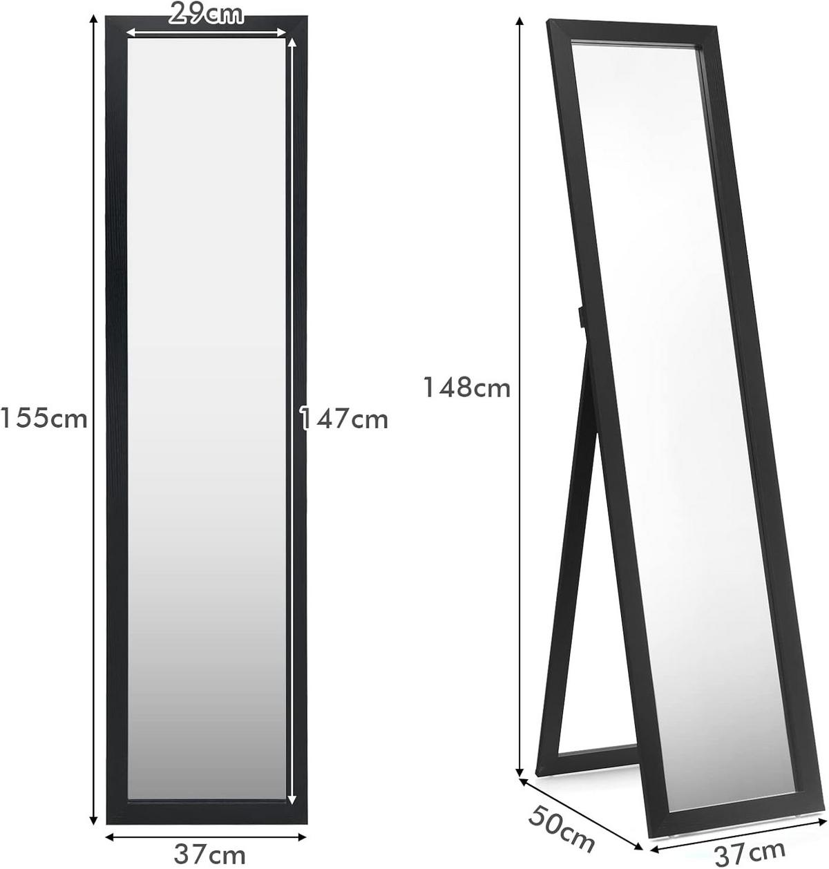 STANDSPIEGEL mit Holzrahmen Schwarz - Schwarz, Glas (50/155/37cm) - COSTWAY