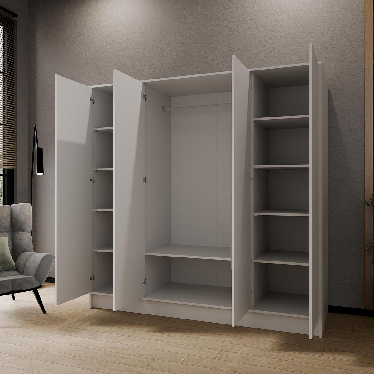 DREHTÜRENSCHRANK VELAR 200/200/51 cm Modern Kleiderschrank 4-türig Weiß - Weiß, Holzwerkstoff (200/200/51cm) - MASSENO