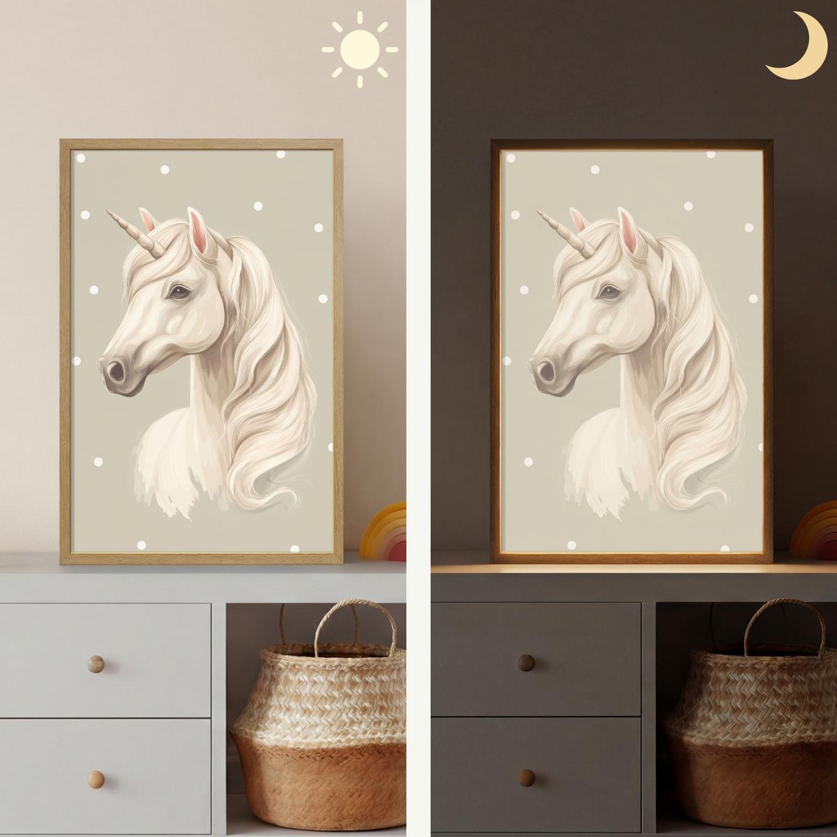 WANDLEUCHTE MIT AKKU Einhorn - Weiß - Punkte 40x60 cm - Taupe, Holzwerkstoff (40/60/8cm) - OnlyWow
