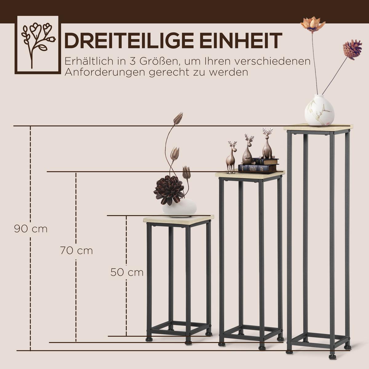 3-TEILIGES Set Pflanzenständer Stapelbarer Blumenhocker für Garten Balkon - Multicolor, Metall (90cm) - Outsunny