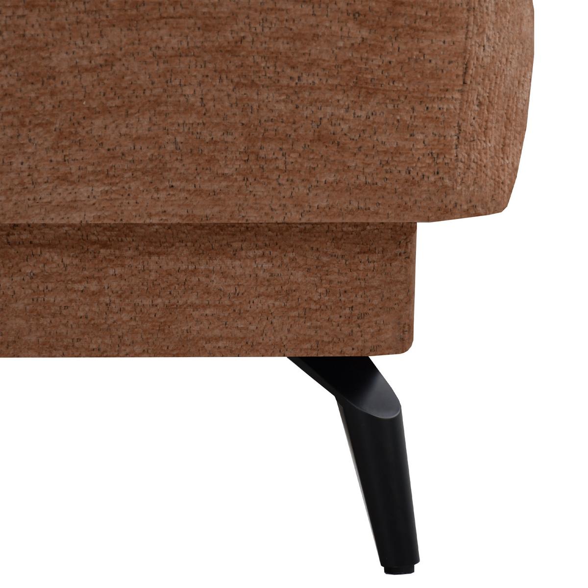 ECKSOFA Marco Mini mit elektrisch ausfahrbarem Sitz und verstellbaren Kopfstützen, Links, Chenille-Stoff, Dunkelorange - Dunkelorange/Schwarz, Textil (275/182cm) - Beautysofa