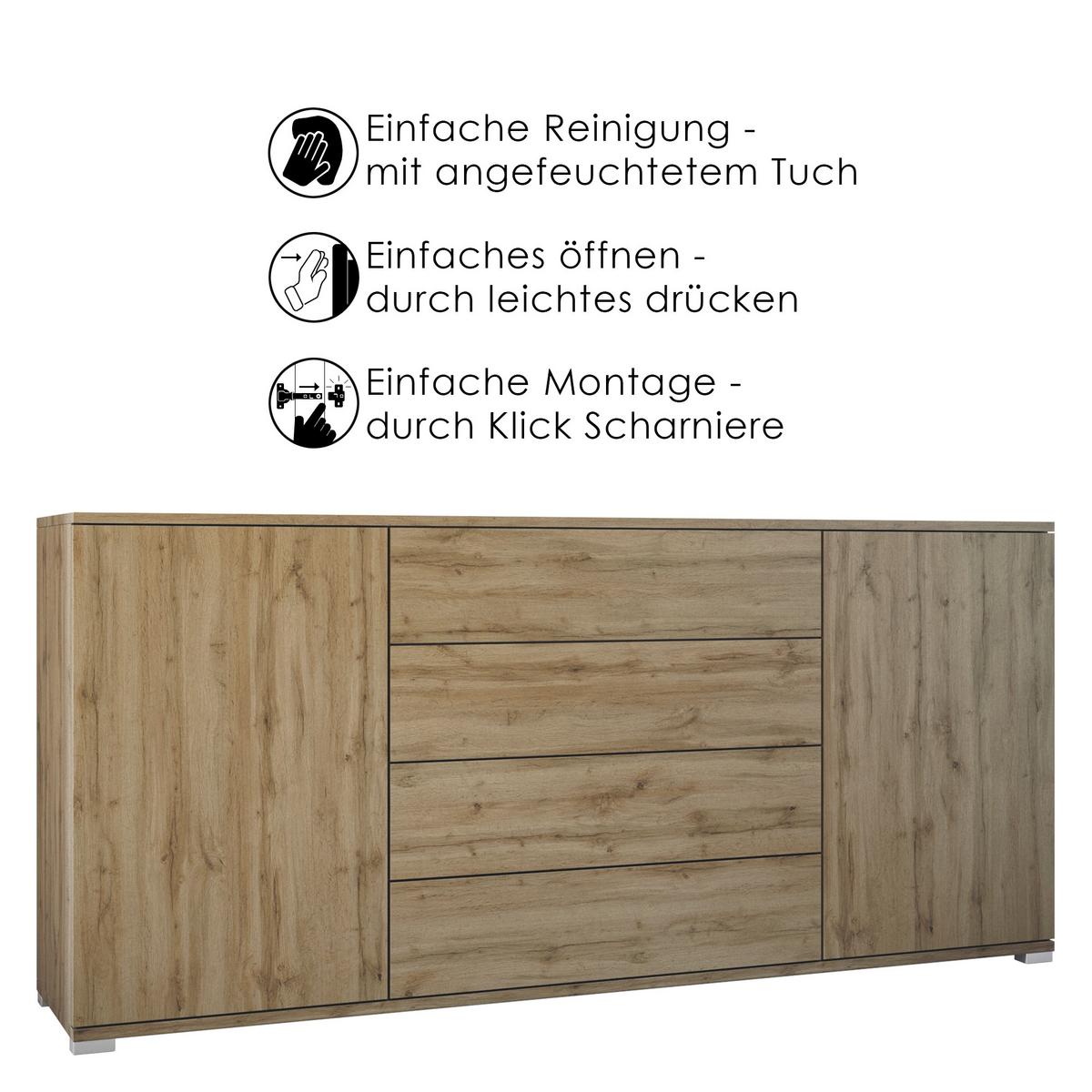 SIDEBOARD Santo Eiche Evoke - Eiche San Remo, Holzwerkstoff (166.5/75.5/35cm) - Vladon