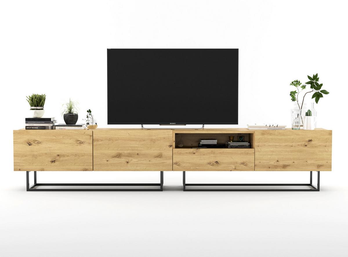 TV-LOWBOARD 2-er Set Enjoy Eiche Artisan Matt Schublade mit Metallrahmen 120 cm - Schwarz/Eiche Artisan, Keramik/Holzwerkstoff (240/46/35cm) - Meble Lindner