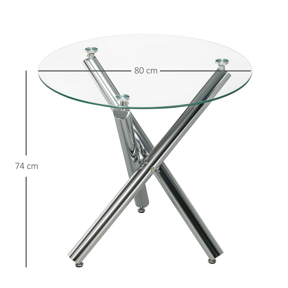 ESSTISCH, Glas, Stahl, Transparent - Transparent, Glas (80/80/74cm) - HOMCOM