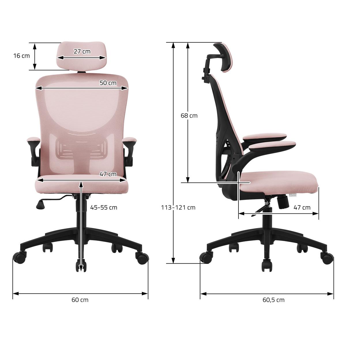 BÜROSTUHL Rosa - Pink/Schwarz, Kunststoff (60.5/121/60cm) - ML-DESIGN