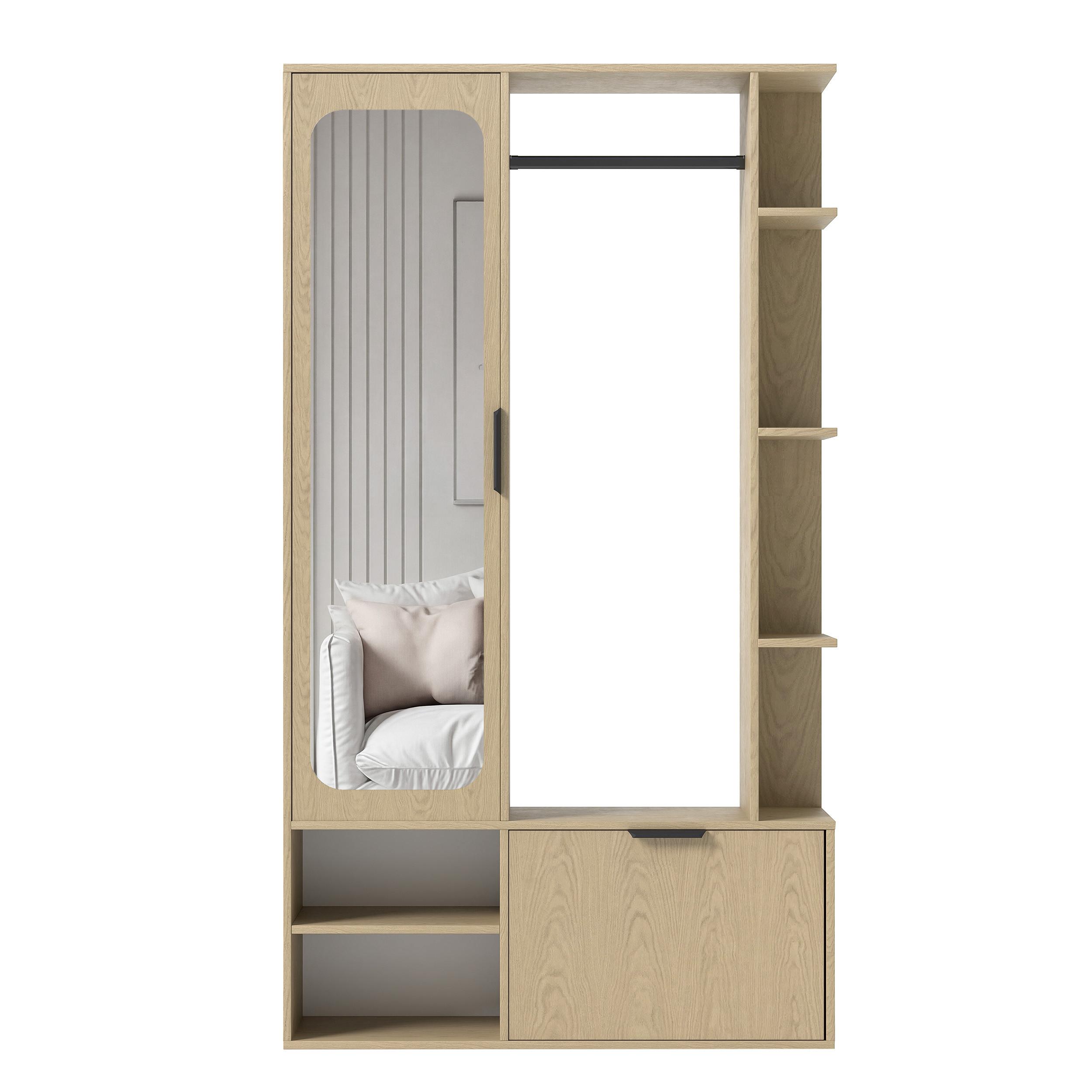GARDEROBE mit Spiegel ELIOR - Naturfarben, Holz (100/189.4/33cm) - Idohome