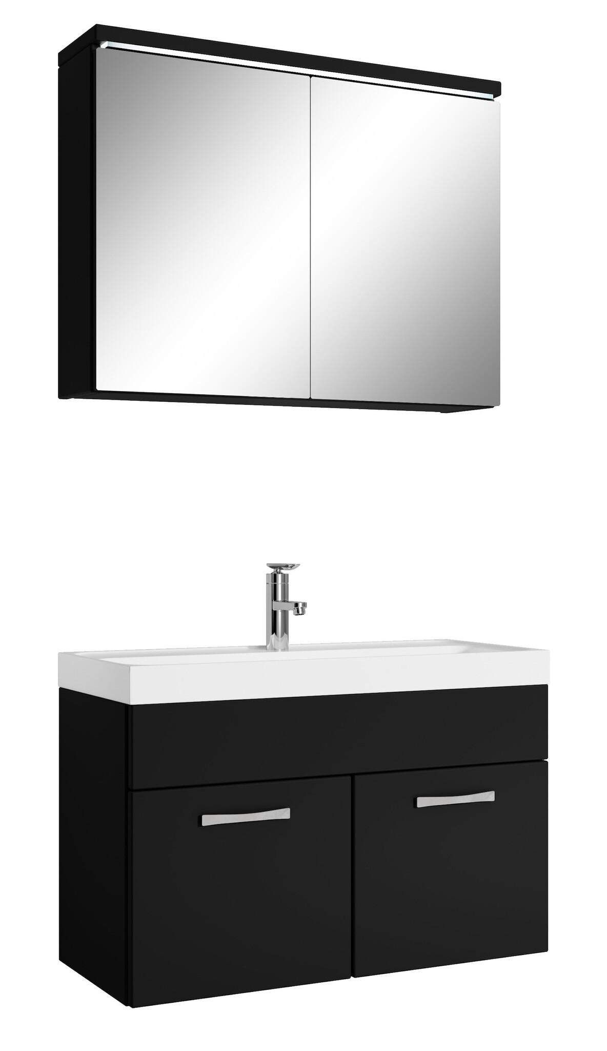 BADMÖBEL-SET Paso 3 Teile Schwarz Matt - 80 x 35 x 55 cm - Schwarz, Holz (80/55/40cm) - Badplaats