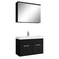 BADMÖBEL-SET Paso 3 Teile Schwarz Matt - 80 x 35 x 55 cm - Schwarz, Holz (80/55/40cm) - Badplaats