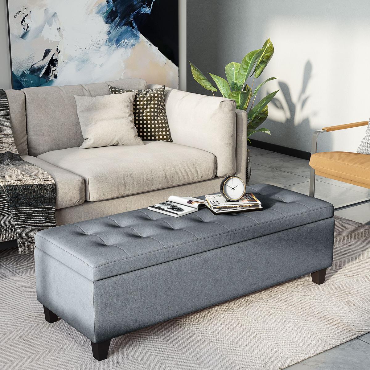 TRUHENBANK mit Deckel, Leinenoptik, Grau - Grau, Kunststoff (49/41.5/125cm) - HOMCOM
