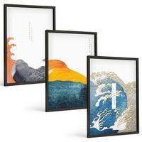 BILDER SET 3er Set - 40x60 cm Schwarzer Rahmen - Wellen des japanischen Grafikstils - Schwarz, Kunststoff (40/60cm) - TULUP