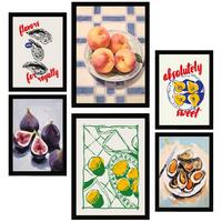 POSTER Set Mit 6 Von Lebensmitteln & Mediterraner Küche A3 & A4 Schwarzer Rahmen - Schwarz, Papier (29/3cm) - Nacnic