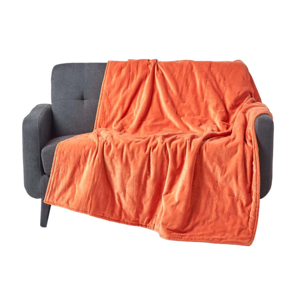 SAMT-KUSCHELDECKE 150/200 cm, Baumwolle wattiert - Orange, Textil (150/200cm) - Homescapes