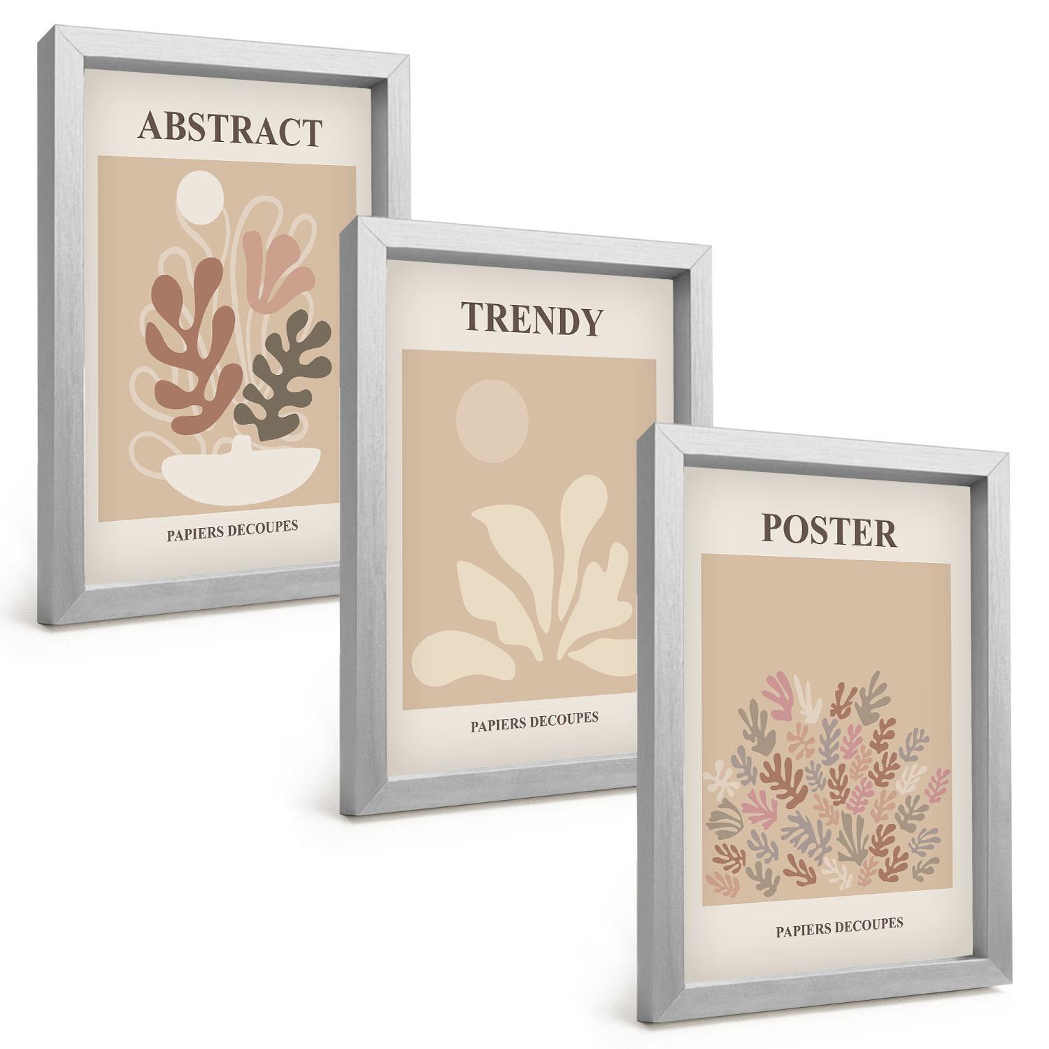 BILDER SET 3er Set - 20x30 cm Silberner Rahmen - Pflanzenmotive beige braun - Silberfarben, Kunststoff (20/30cm) - TULUP