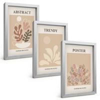 BILDER SET 3er Set - 20x30 cm Silberner Rahmen - Pflanzenmotive beige braun - Silberfarben, Kunststoff (20/30cm) - TULUP