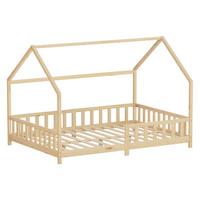KINDERBETT 140x200 cm mit Rausfallschutz Natur aus Kiefernholz massiv - Naturfarben, Holz (140/200cm) - ML-DESIGN