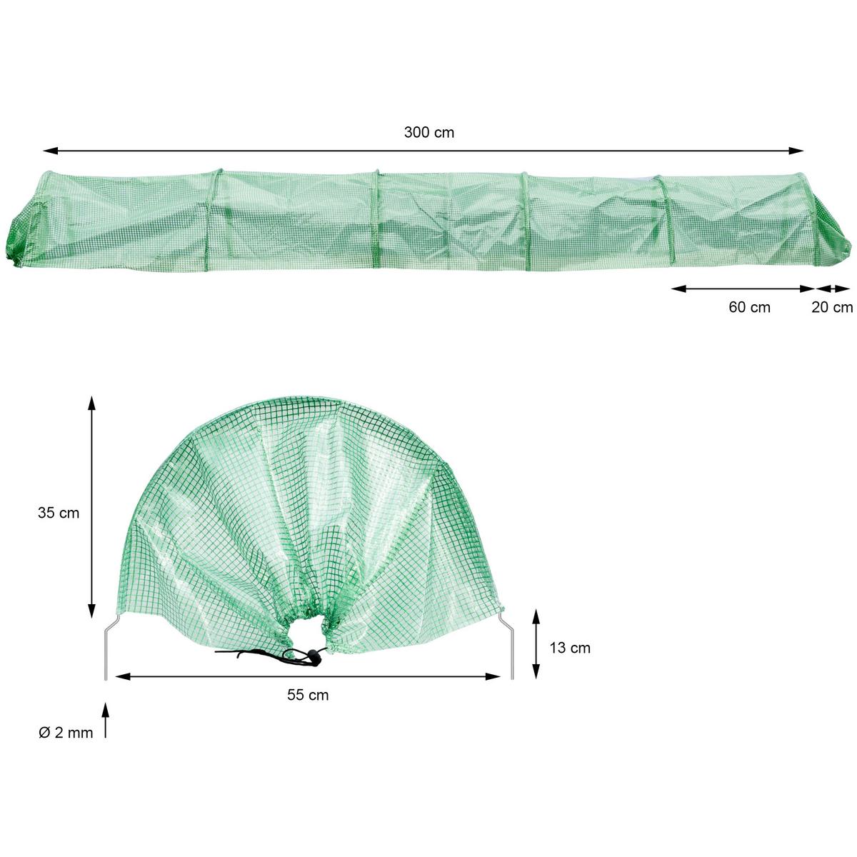 FOLIENTUNNEL 2er Set 300x55x35 cm 3m Transparent/Grün aus PE - Grün, Kunststoff (55/35/300cm) - ECD-Germany