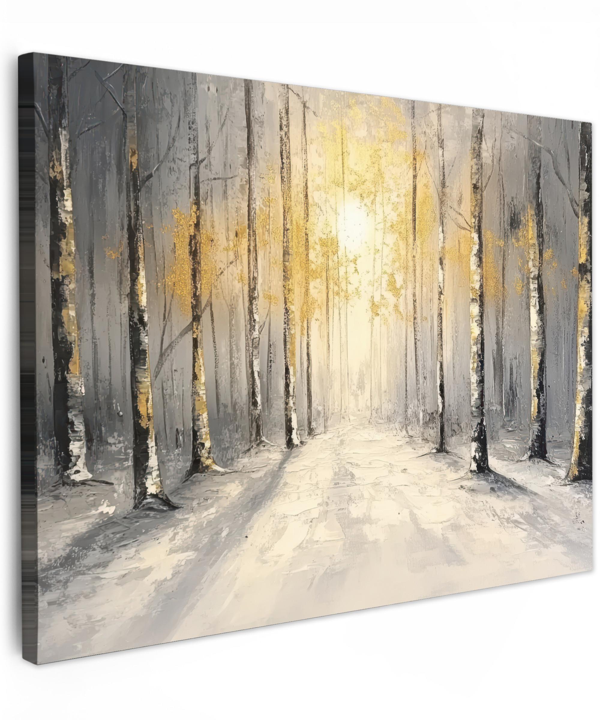 LEINWANDBILD Winter - Abstrakt - Schnee - Natur - Sonne Wandbilder 80x60 cm - Grau, Textil (80/60cm) - MuchoWow