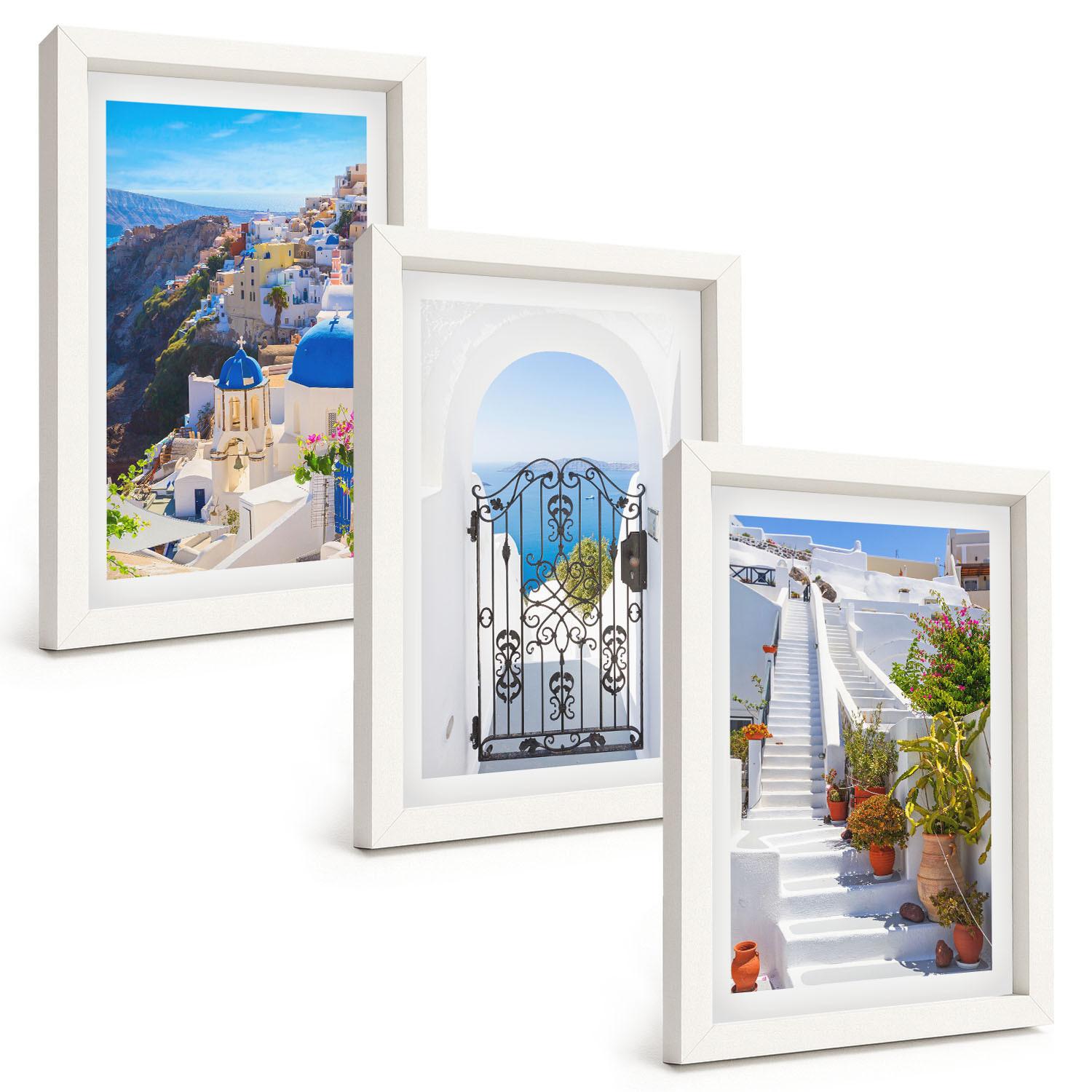 BILDER SET 3er Set - 20x30 cm Weißer Rahmen - Santorini-Architektur Oia - Weiß, Kunststoff (20/30cm) - TULUP