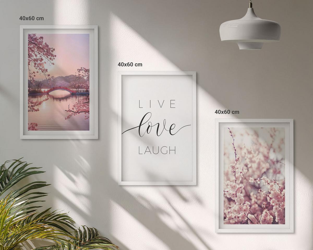 BILDER SET 3er Set - 40x60 cm Weißer Rahmen - Blumenbrücken-Inschriftenmotiv - Weiß, Kunststoff (40/60cm) - TULUP