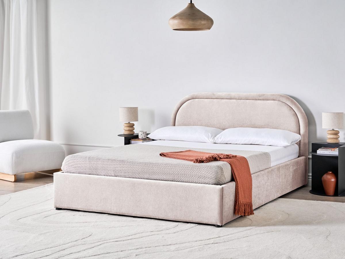 BETT mit Stauraum 140/200 cm Chenillegewebe Taupe Quillien - Taupe, Textil (140/200cm) - Beliani