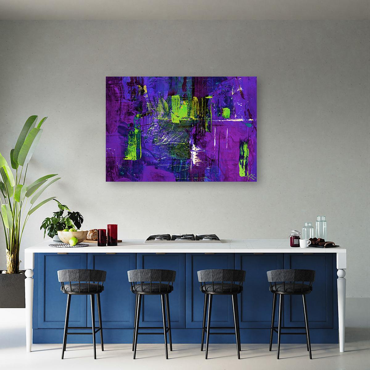 WANDBILD lila handgemalte abstraktion - Lila, Textil (60/40cm) - Feeby