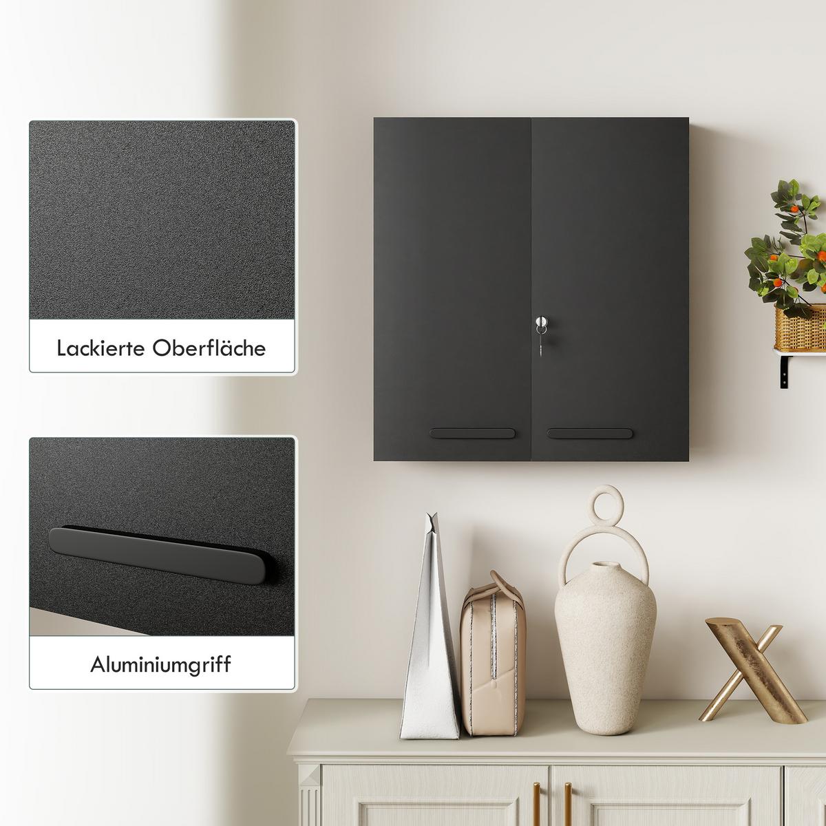 MEDIZINSCHRANK Kaltgewalzter-Stahl Schwarz - Schwarz, Metall (18/60/55cm) - Kleankin
