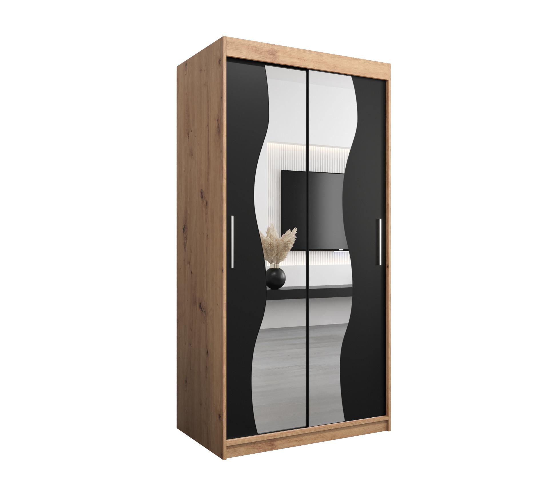 SCHWEBETÜRENSCHRANK 200/100/62 2-türig - Silberfarben/Schwarz, Holz/Kunststoff (100/200/62cm) - MÖBEL KRYSPOL