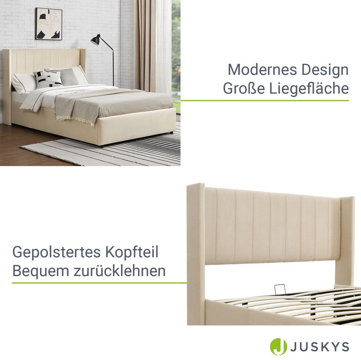 POLSTERBETT Savona mit Matratze 140 x 200 cm beige - Beige, Holzwerkstoff (140/200cm) - Juskys