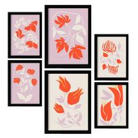 POSTER Set Mit 6 Blumenrahmen 3 Zusammenfassung A3 & A4 Schwarzer Rahmen - Schwarz, Papier (29/3cm) - Nacnic