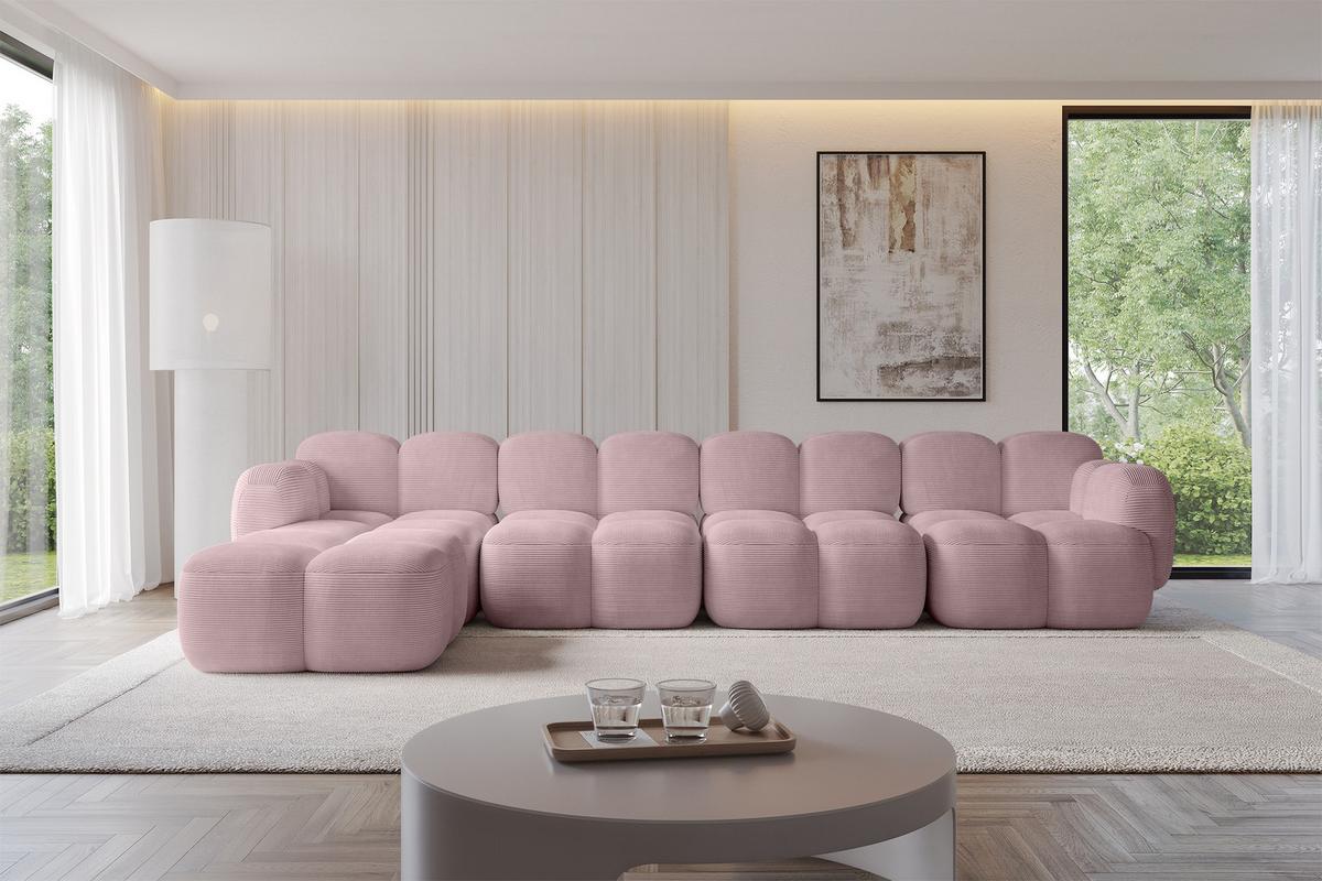 ECKSOFA modulares Sofa Links Miko-L3 390x205x75 Rosa Cord - Schwarz/Rosa, Holzwerkstoff/Kunststoff (390/205cm) - ALTDECOR