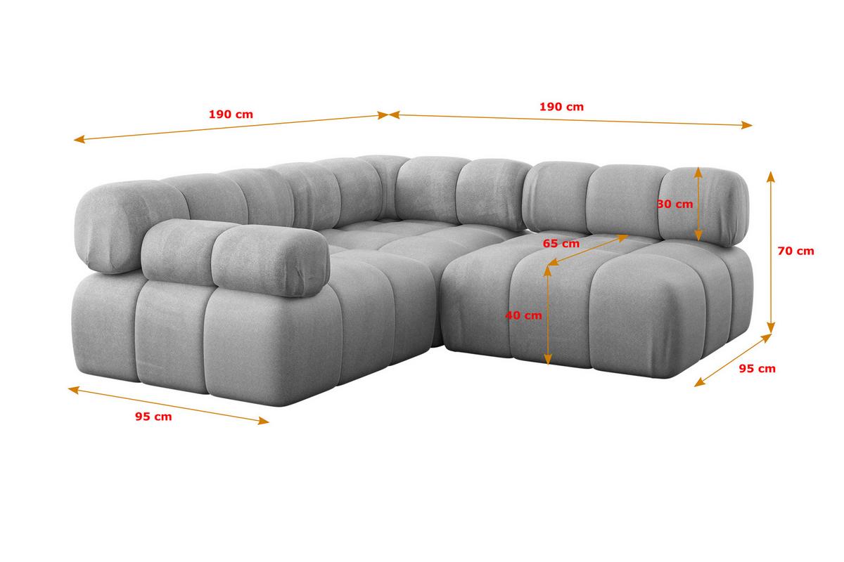 ECKSOFA modulares Sofa Mende-L1 - 190x190x70 cm Hellgrau Velours - Hellgrau, Holzwerkstoff/Textil (190/190cm) - ALTDECOR