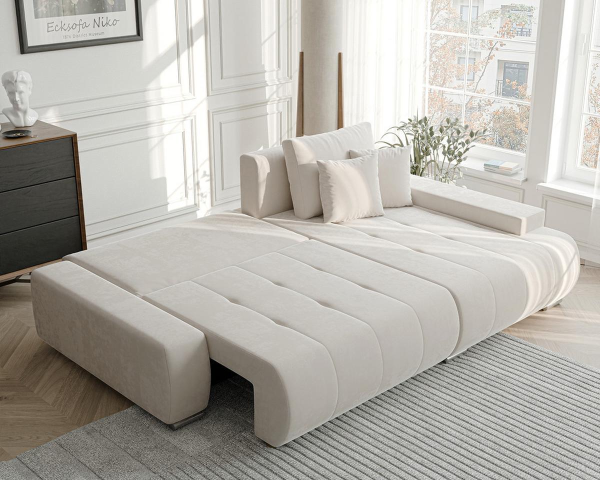 ECKSOFA NIKO Rechts, mit Schlaffunktion und Bettkasten, Creme - Creme, Textil (227/153cm) - Idohome