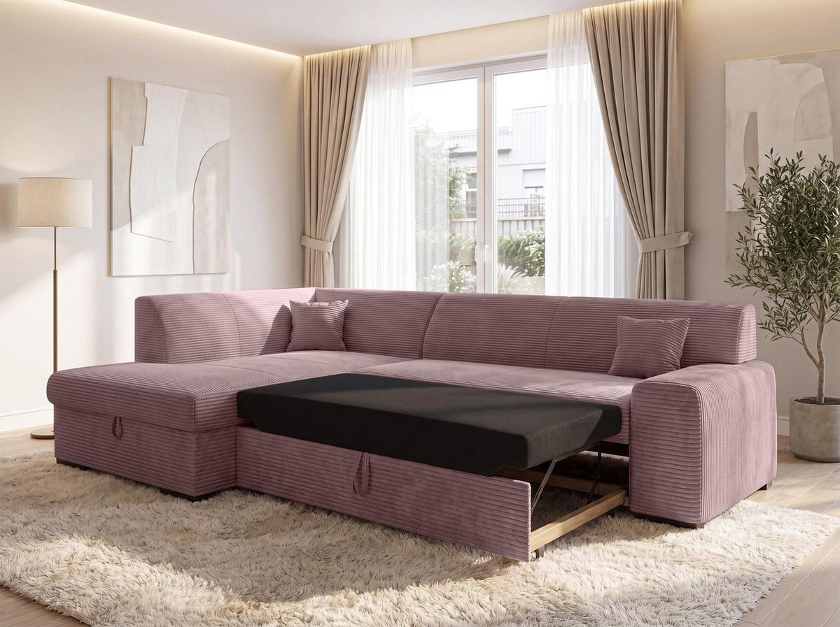 ECKSOFA L Form Minosa Rosa 260/175/71 cm Links mit Schlaffunktion - Pink/Schwarz, Kunststoff/Textil (260/175cm) - AX Living