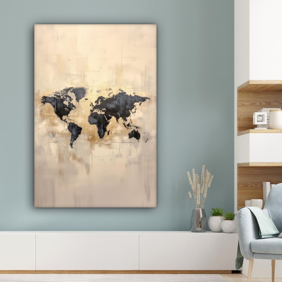 LEINWANDBILD Weltkarte - Gold - Schwarz - Abstrakt Deko XXL 80x120 cm - Kupferfarben, Textil (80/120cm) - MuchoWow