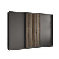 SCHWEBETÜRENSCHRANK VONTE 270/205/60 cm 3-türig mit Lamellen Schwarz - Eiche Wotan/Schwarz, Holzwerkstoff (270/205/60cm) - MASSENO