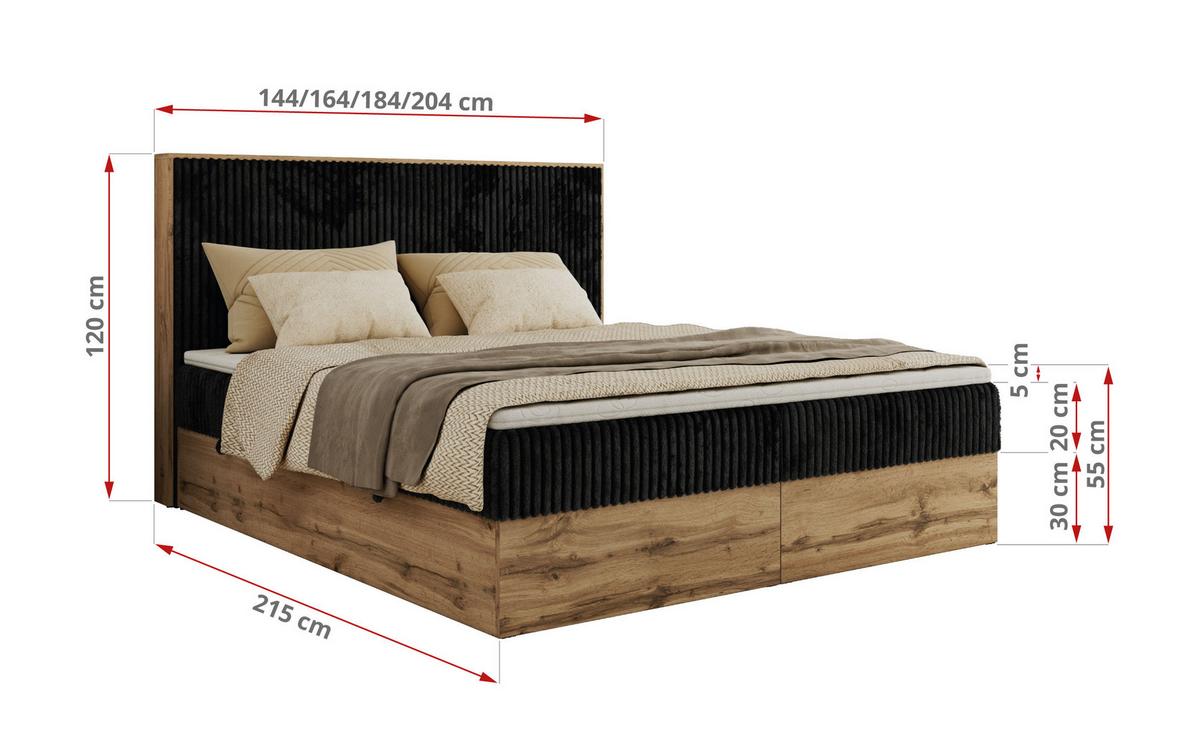 BOXBETT WOOD CLASSIC 160/200 - Schwarz Cord - H4 - Schwarz, Textil (160/200cm) - MKS