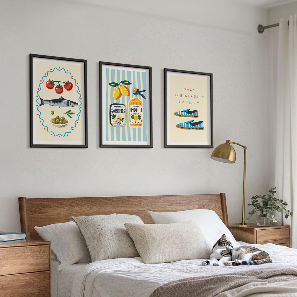 BILDER SET 3er Set - 40x60 cm Schwarzer Rahmen - Italienische Aromen und Lifestyle-Bilder - Schwarz, Kunststoff (40/60cm) - TULUP