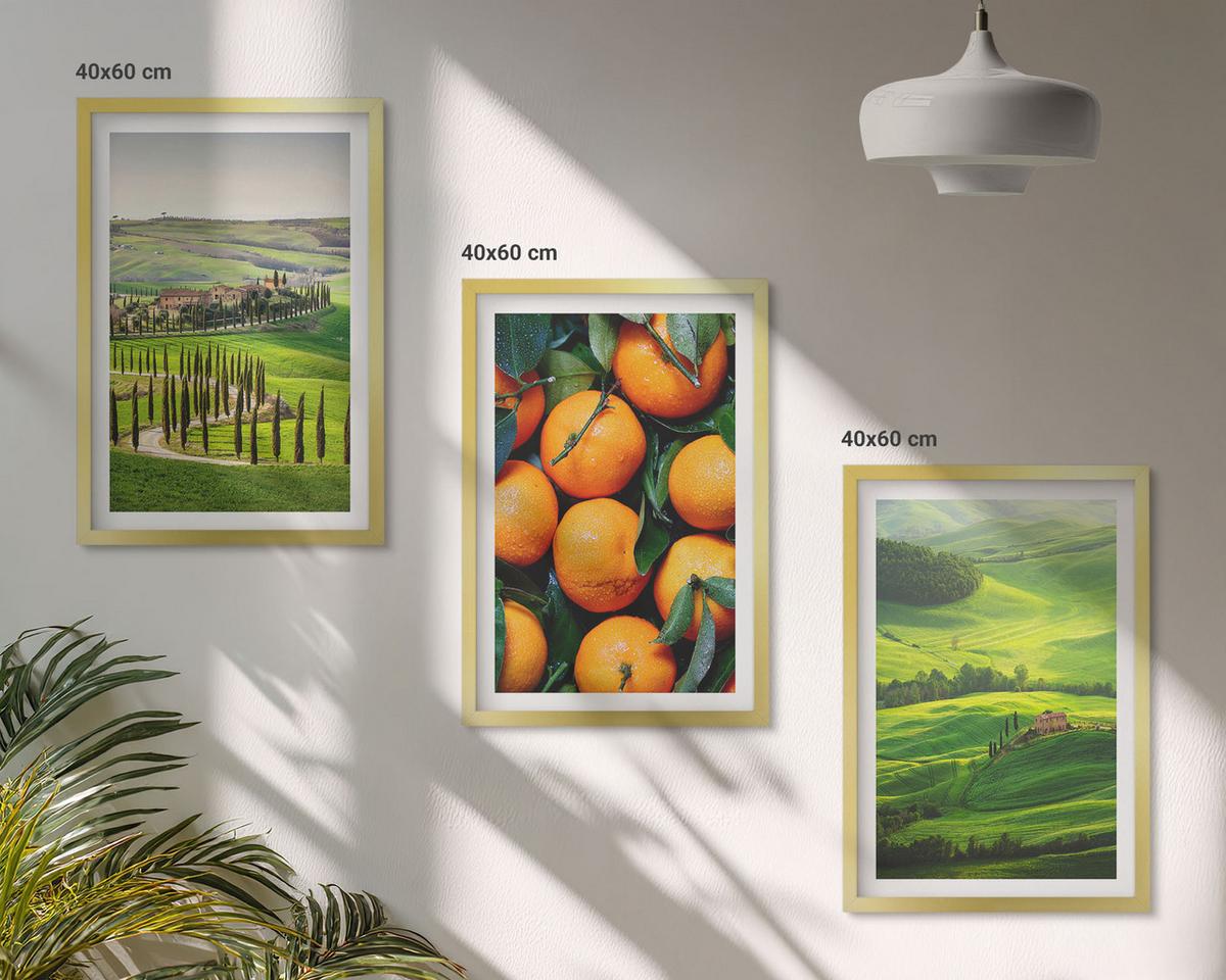 BILDER SET 3er Set - 40x60 cm Goldrahmen - Italienische Landschaft mit Orangen - Goldfarben, Kunststoff (40/60cm) - TULUP