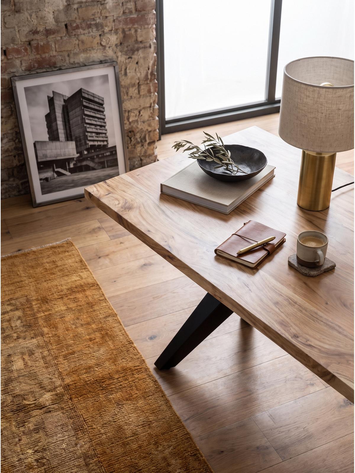 SCHREIBTISCH BLAVET, Akazie Massivholz, Akazie-Schwarz, 160 x 80 x 76 cm - Schwarz/Akaziefarben, Holz/Metall (80/160/76cm) - KADIMA DESIGN