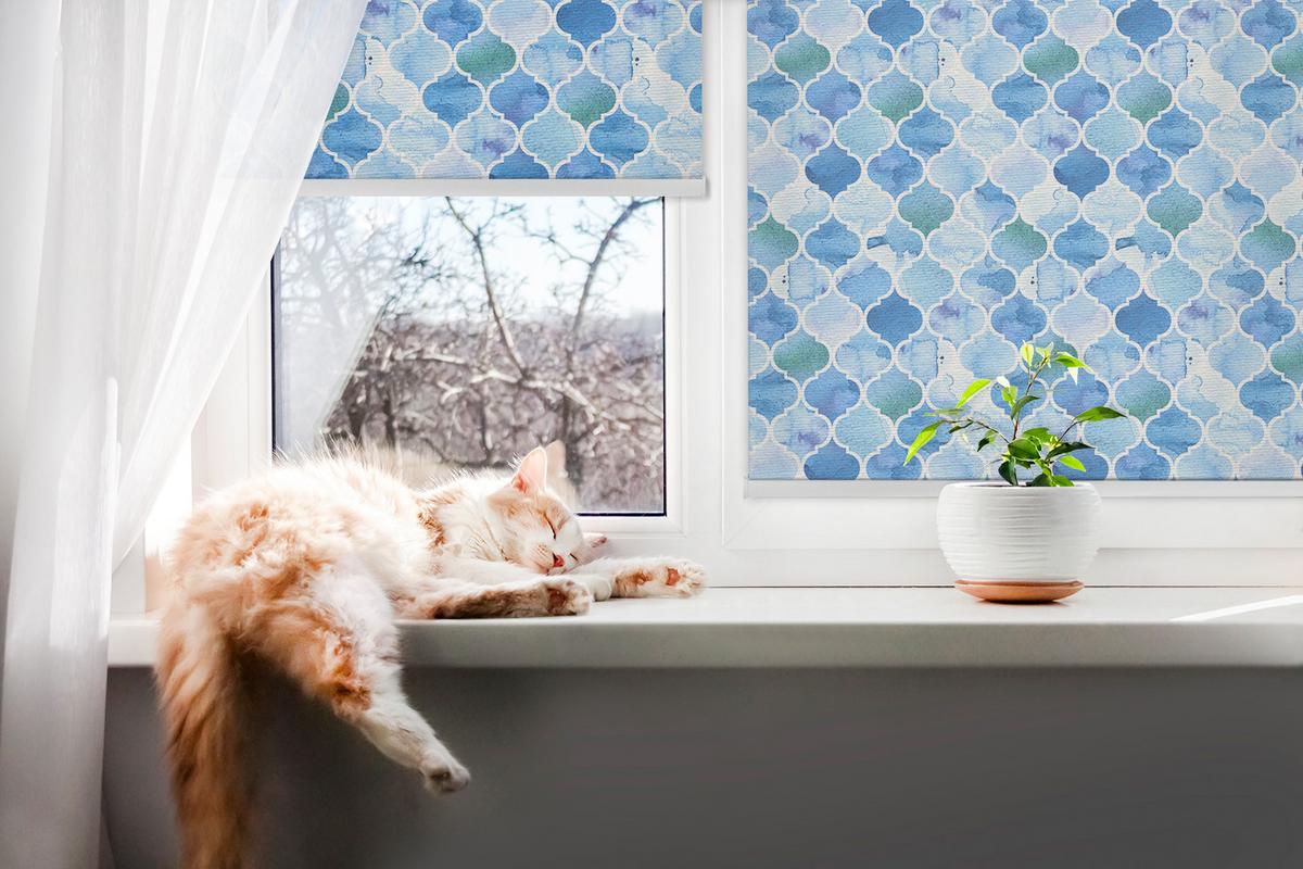 INNENROLLO - Fensterrollo - Rollo - 100x140 cm - Lampenmuster - Blau, Kunststoff (100/140/0.5cm) - TULUP