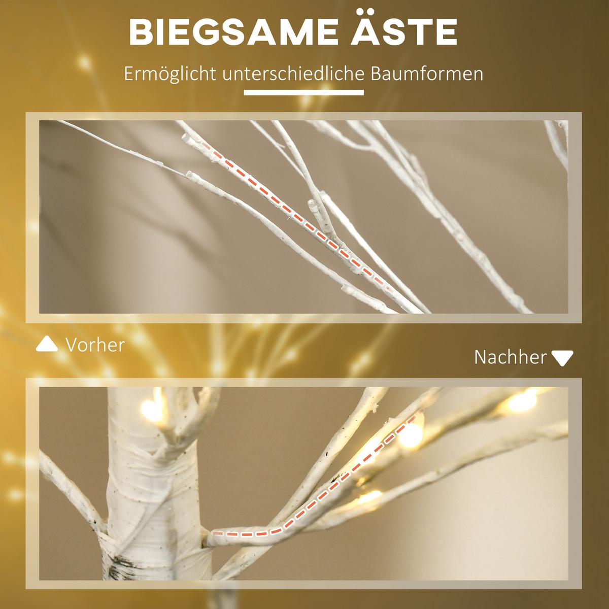 150 cm Kunstbirke Kunstbaum mit LED-Beleuchtung für Weihnachten Ostern Warmweiß - Weiß, Kunststoff (22/150/22cm) - HOMCOM